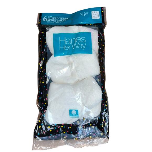 Vintage 1989 Hanes Her Way Cuffed Terry socks size 9-11 3 pairs white pink - Picture 1 of 8